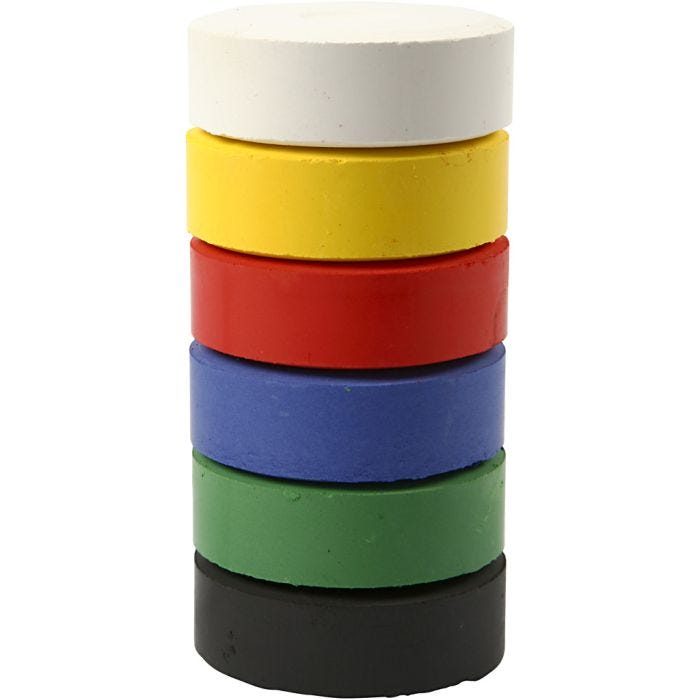 Acuarelas, A: 19 mm, dia 57 mm, colores primario, 6 ud/ 1 paquete