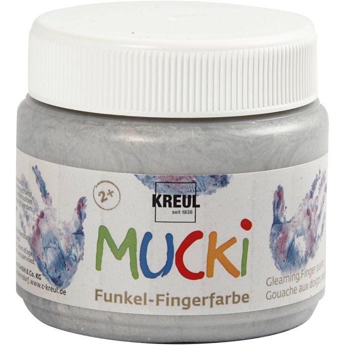 Mucki Pintura de dedo, plateado metalizado, 150 ml/ 1 bote