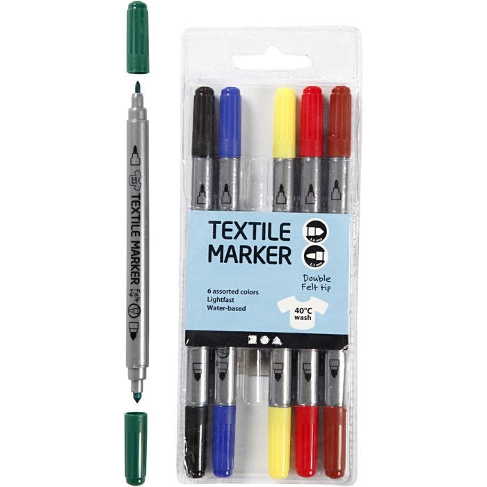 Rotuladores para tela, trazo ancho 2,3+3,6 mm, colores estándar, 6 ud/ 1 paquete