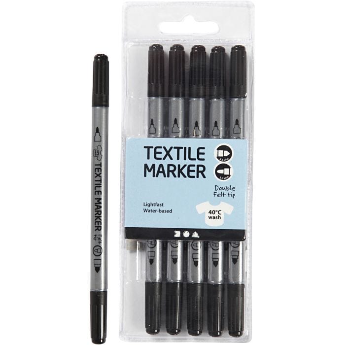 Rotuladores para tela, trazo ancho 2,3+3,6 mm, negro, 6 ud/ 1 paquete