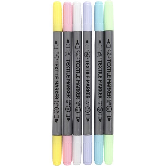 Rotuladores para tela, trazo ancho 2,3+3,6 mm, colores pastel, 6 ud/ 1 paquete