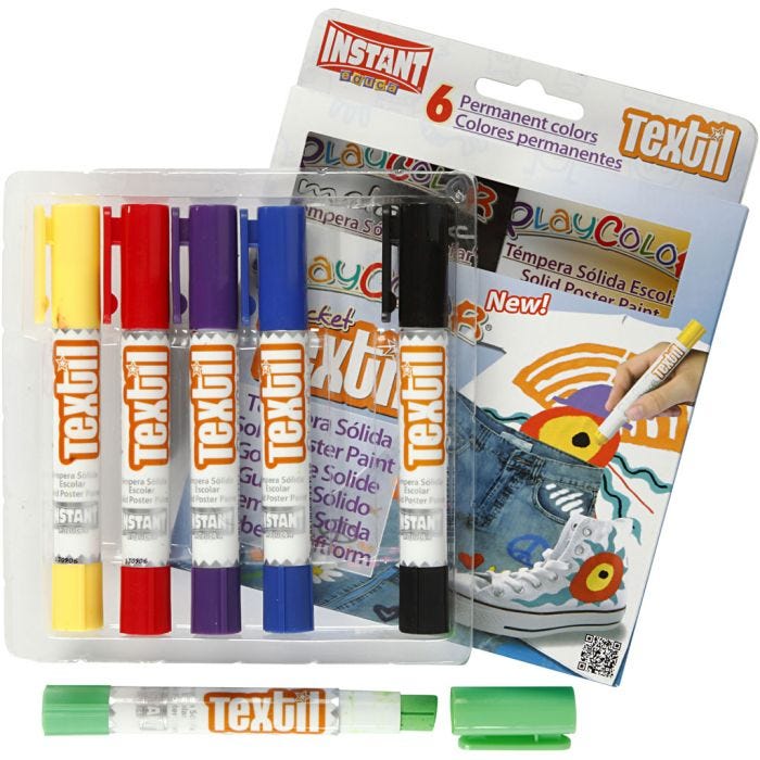 Pintura textil Playcolor, L. 14 cm, surtido de colores, 5 gr, 6 ud/ 1 paquete