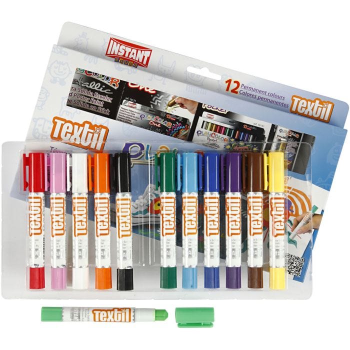 Pintura textil Playcolor, L. 14 cm, surtido de colores, 5 gr, 12 ud/ 1 paquete