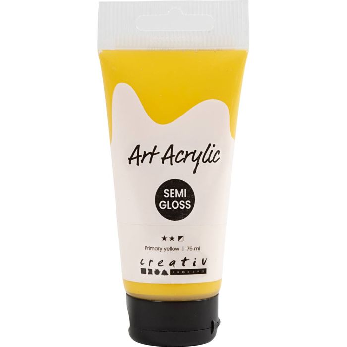Pintura Acrilica, semi-gloss, semi opaco, amarillo primario, 75 ml/ 1 botella