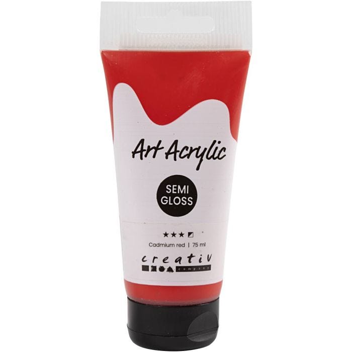 Pintura Acrilica, semi-gloss, semi opaco, rojo cadmio, 75 ml/ 1 botella