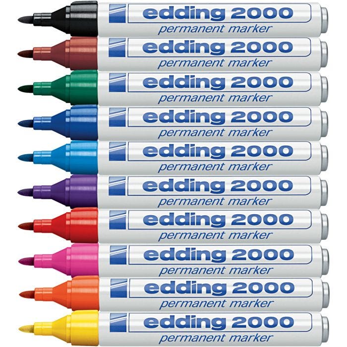 Rotuladores Edding, medida 2000, trazo ancho 1,5-3 mm, surtido de colores, 10 ud/ 1 paquete