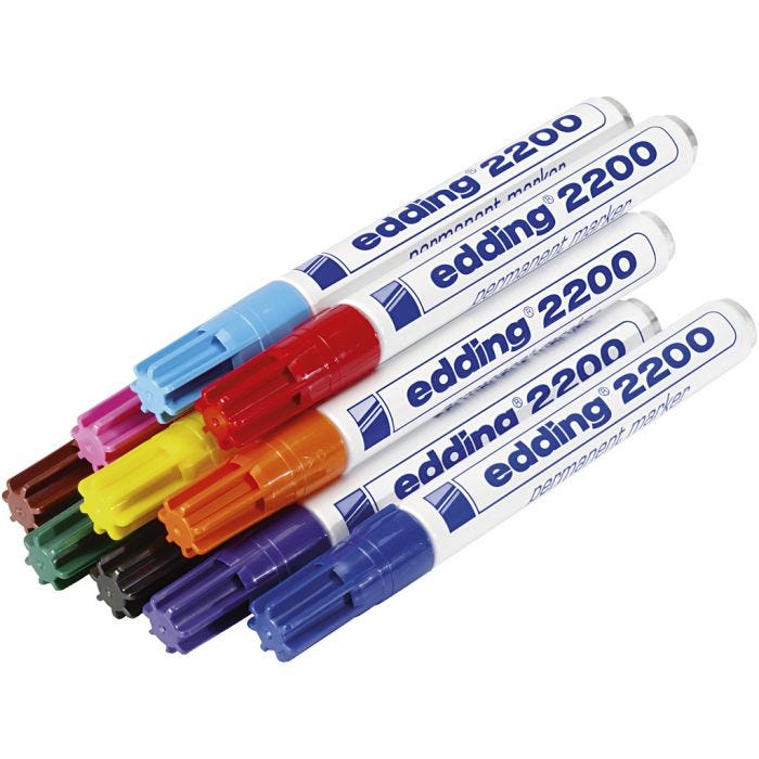 Rotuladores Edding, medida 2200, trazo ancho 1,5-3 mm, surtido de colores, 10 ud/ 1 paquete