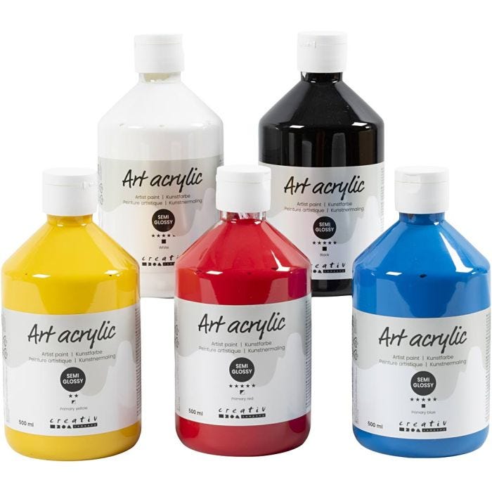 Pintura Acrilica, semi-gloss, colores primario, 5x500 ml/ 1 paquete