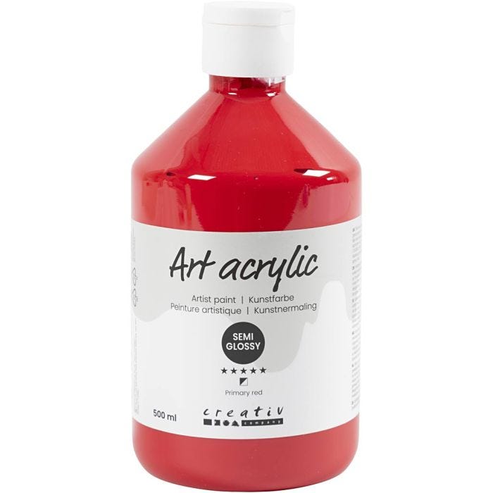 Pintura Acrilica, semi-gloss, semi transparente, rojo primario, 500 ml/ 1 botella