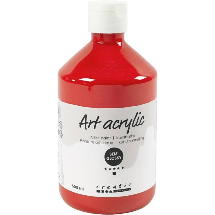 Pintura Acrilica, semi-gloss, transparente, rojo cadmio, 500 ml/ 1 botella