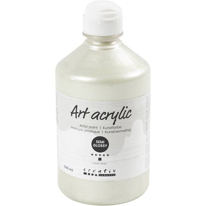 Pintura Acrilica, semi-gloss, opaco, plata perlado, 500 ml/ 1 botella