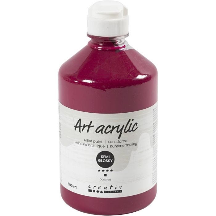 Pintura Acrilica, semi-gloss, semi transparente, rojo oscuro, 500 ml/ 1 botella