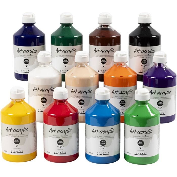 Pintura Acrilica, semi-gloss, colores estándar, 12x500 ml/ 1 paquete