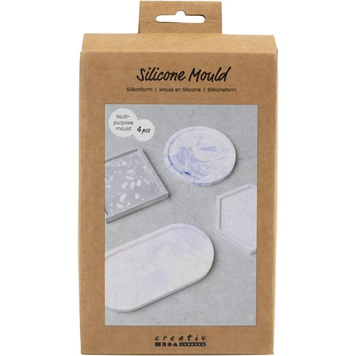 Molde de silicona, Cuadrado, círculo, hexágono y óvalo, A: 1-1,5 cm, dia 9-11,2 cm, 4 ud/ 1 paquete