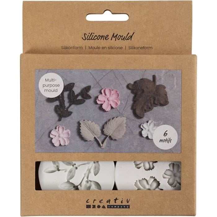 Molde de silicona, Hojas y flores, A: 0,5 cm, L. 1,8-4,5 cm, 4 ud/ 1 ud