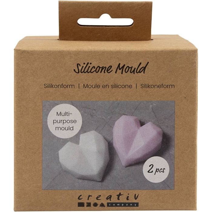 Molde de silicona, Corazón facetado, A: 2 cm, L. 6 cm, A: 5,8 cm, 2 ud/ 1 paquete