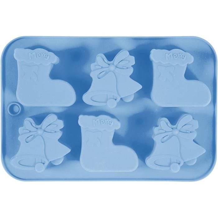 Molde de silicona, Calcetines y campanas de Navidad, A: 2,5 cm, L. 6 cm, A: 7,5 cm, 12,5 ml, 1 ud