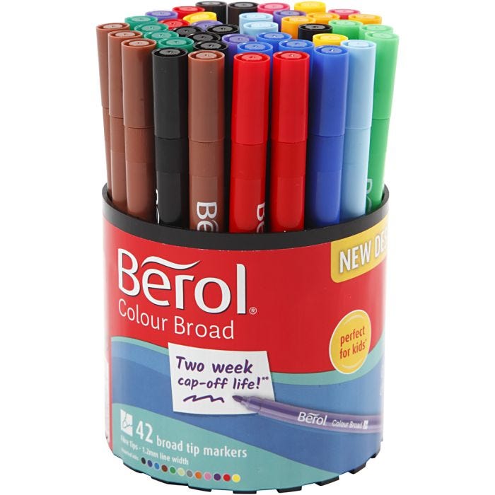 Berol Colourfine, dia 10 mm, trazo ancho 0,3-0,7 mm, surtido de colores, 42 ud/ 1 bote