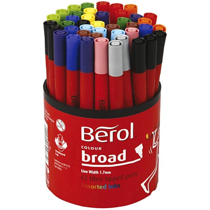 Marcador Berol, dia 10 mm, trazo ancho 1-1,7 mm, surtido de colores, 42 ud/ 1 bote