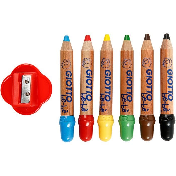 Lápices de Colores, L. 10,5 cm, grosor 13 mm, mina 6 mm, surtido de colores, 6 ud/ 1 paquete