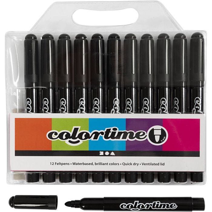 Rotuladores Colortime, trazo ancho 5 mm, negro, 12 ud/ 1 paquete