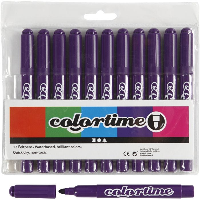Rotuladores Colortime, trazo ancho 5 mm, morado, 12 ud/ 1 paquete