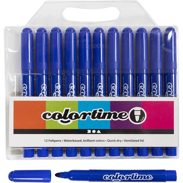Rotuladores Colortime, trazo ancho 5 mm, azul, 12 ud/ 1 paquete