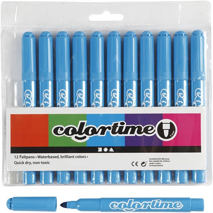 Rotuladores Colortime, trazo ancho 5 mm, azul claro, 12 ud/ 1 paquete