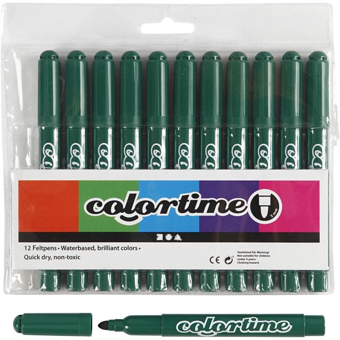 Rotuladores Colortime, trazo ancho 5 mm, verde oscuro, 12 ud/ 1 paquete