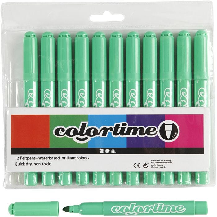 Rotuladores Colortime, trazo ancho 5 mm, verde claro, 12 ud/ 1 paquete