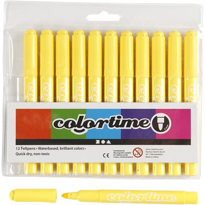 Rotuladores Colortime, trazo ancho 5 mm, amarillo limón, 12 ud/ 1 paquete
