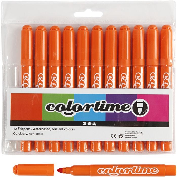 Rotuladores Colortime, trazo ancho 5 mm, naranja, 12 ud/ 1 paquete