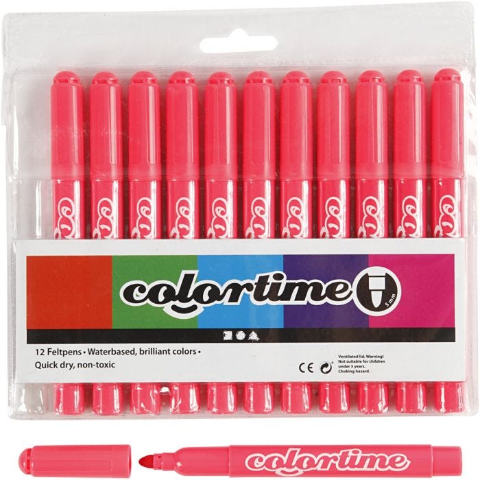 Rotuladores Colortime, trazo ancho 5 mm, rosa, 12 ud/ 1 paquete