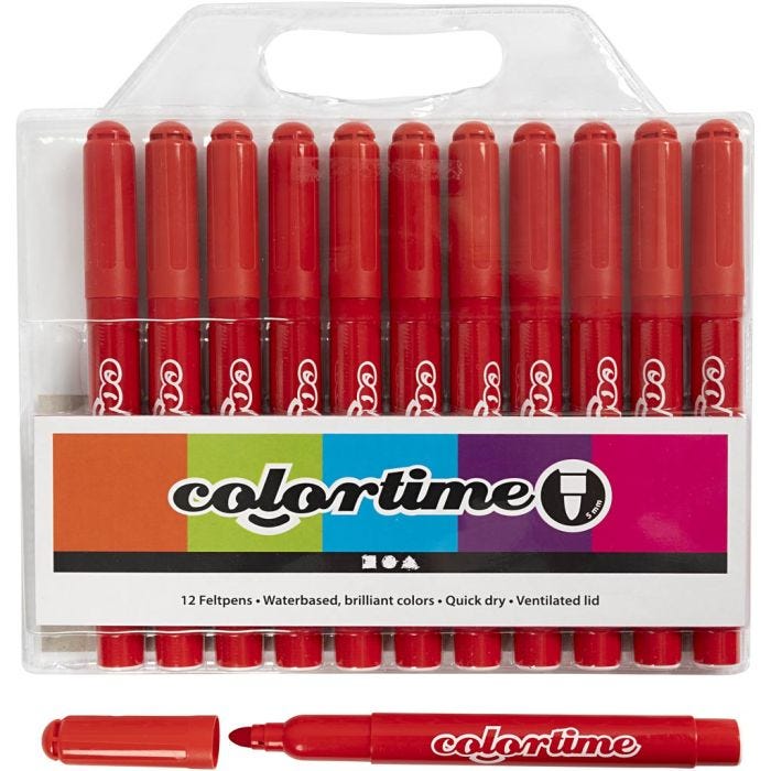 Rotuladores Colortime, trazo ancho 5 mm, rojo, 12 ud/ 1 paquete