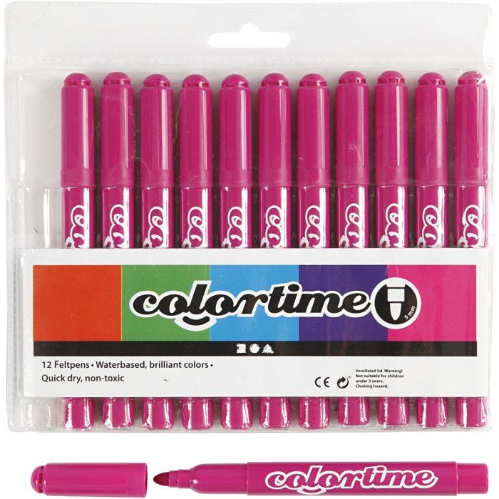 Rotuladores Colortime, trazo ancho 5 mm, rosado, 12 ud/ 1 paquete