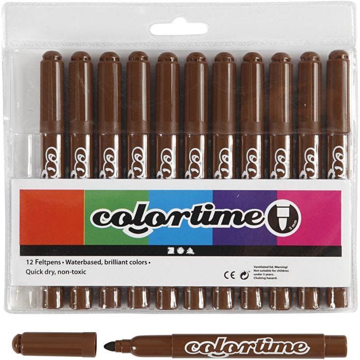 Rotuladores Colortime, trazo ancho 5 mm, marrón, 12 ud/ 1 paquete