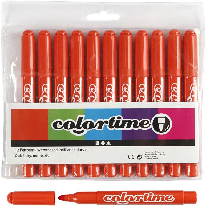 Rotuladores Colortime, trazo ancho 5 mm, naranja oscuro, 12 ud/ 1 paquete