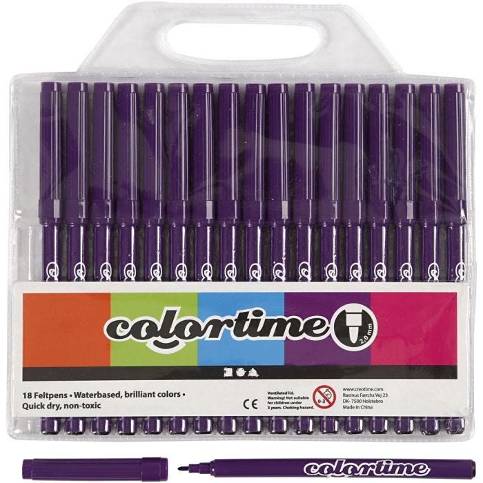 Rotuladores Colortime, trazo ancho 2 mm, morado, 18 ud/ 1 paquete