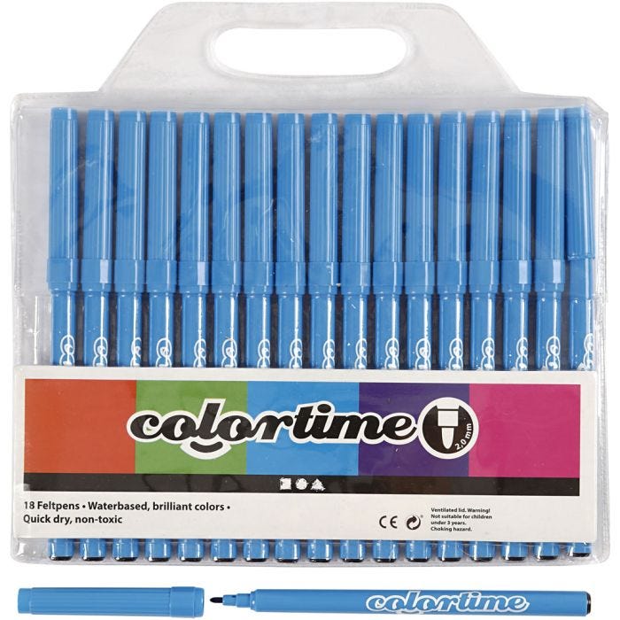 Rotuladores Colortime, trazo ancho 2 mm, azul claro, 18 ud/ 1 paquete
