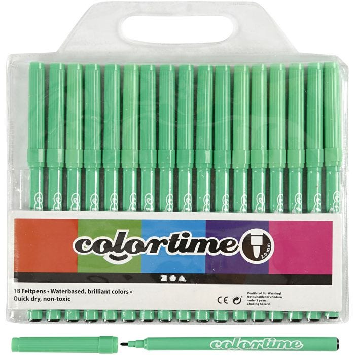 Rotuladores Colortime, trazo ancho 2 mm, verde claro, 18 ud/ 1 paquete