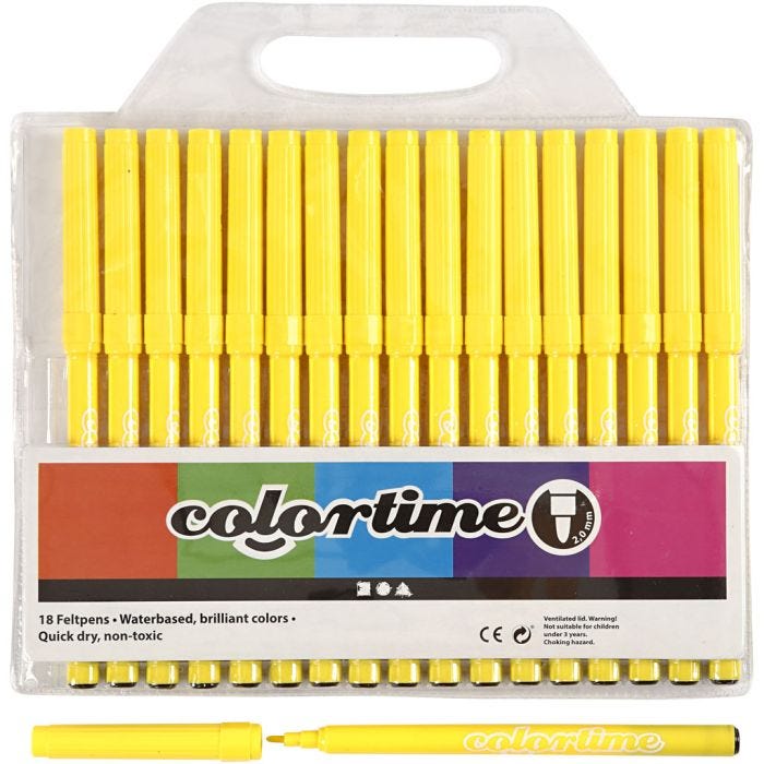 Rotuladores Colortime, trazo ancho 2 mm, amarillo limón, 18 ud/ 1 paquete