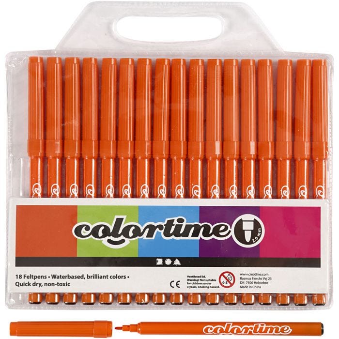 Rotuladores Colortime, trazo ancho 2 mm, naranja, 18 ud/ 1 paquete