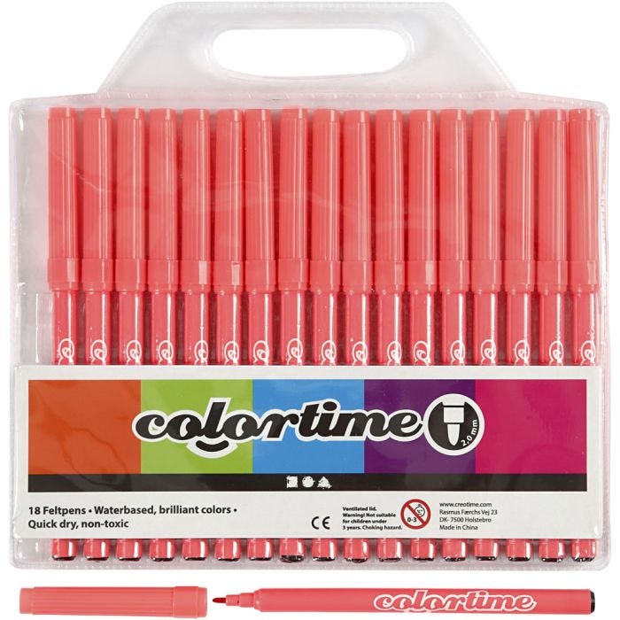 Rotuladores Colortime, trazo ancho 2 mm, rosa, 18 ud/ 1 paquete