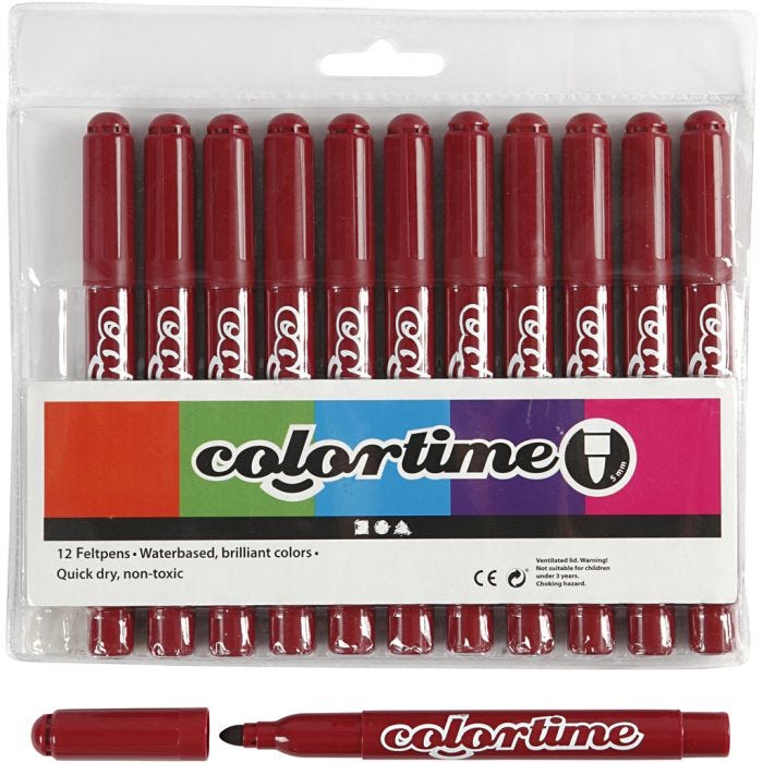 Rotuladores Colortime, trazo ancho 5 mm, burdeos, 12 ud/ 1 paquete