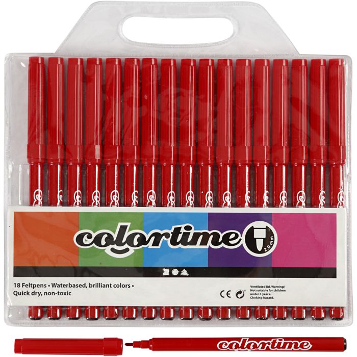 Rotuladores Colortime, trazo ancho 2 mm, rojo, 18 ud/ 1 paquete