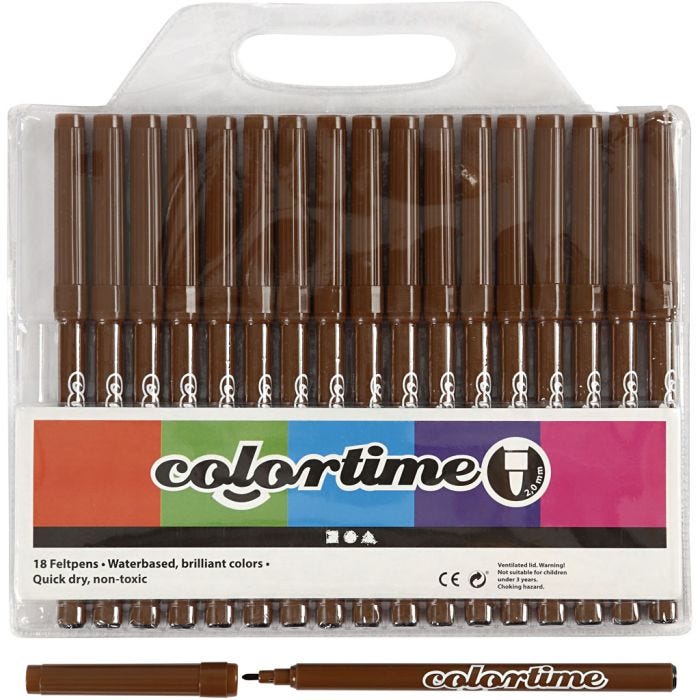 Rotuladores Colortime, trazo ancho 2 mm, marrón, 18 ud/ 1 paquete