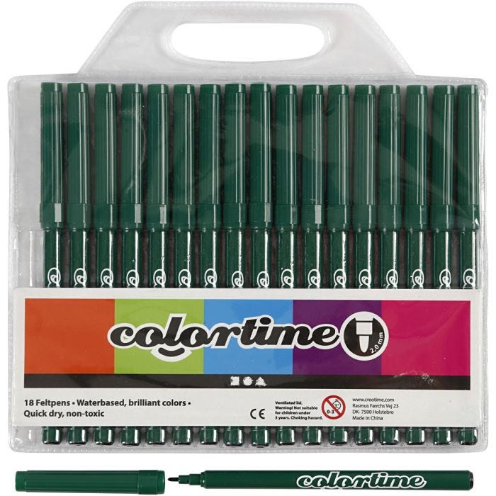 Rotuladores Colortime, trazo ancho 2 mm, verde oscuro, 18 ud/ 1 paquete