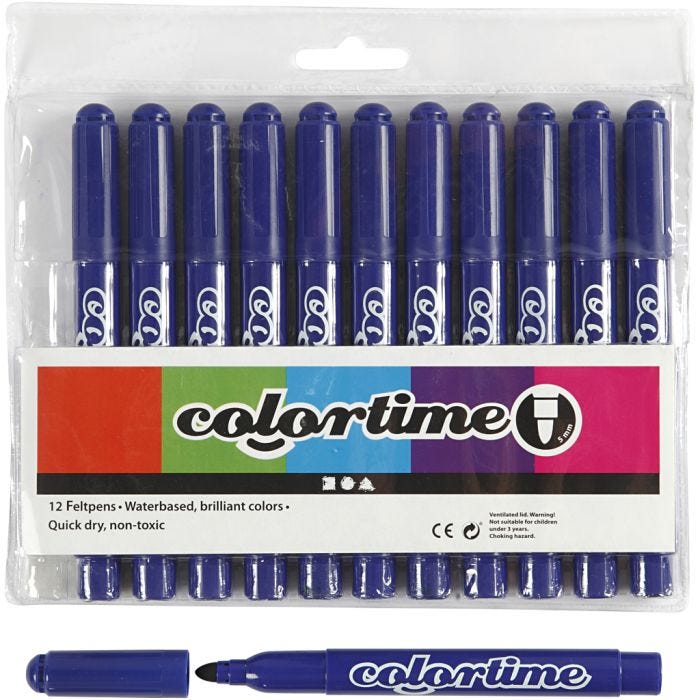 Rotuladores Colortime, trazo ancho 5 mm, azul oscuro, 12 ud/ 1 paquete