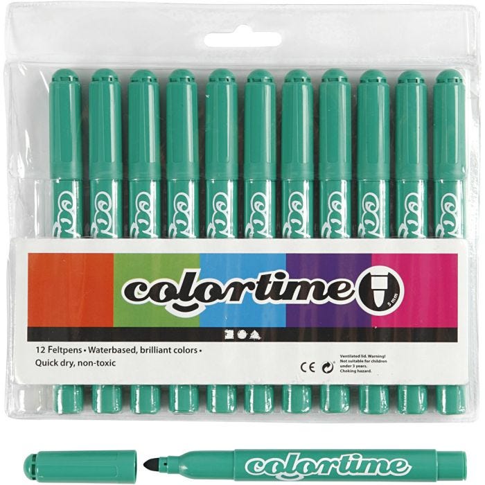 Rotuladores Colortime, trazo ancho 5 mm, verde transparente, 12 ud/ 1 paquete