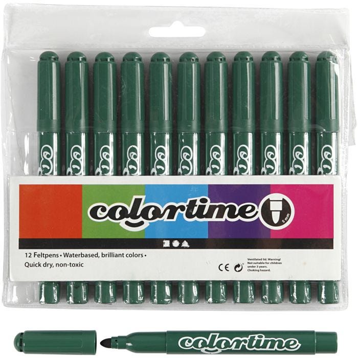 Rotuladores Colortime, trazo ancho 5 mm, verde, 12 ud/ 1 paquete